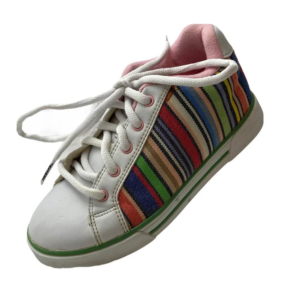 Heelys Flirt Skate Shoes Unisex Youth Size 4 White Multicolor Striped Style 7336